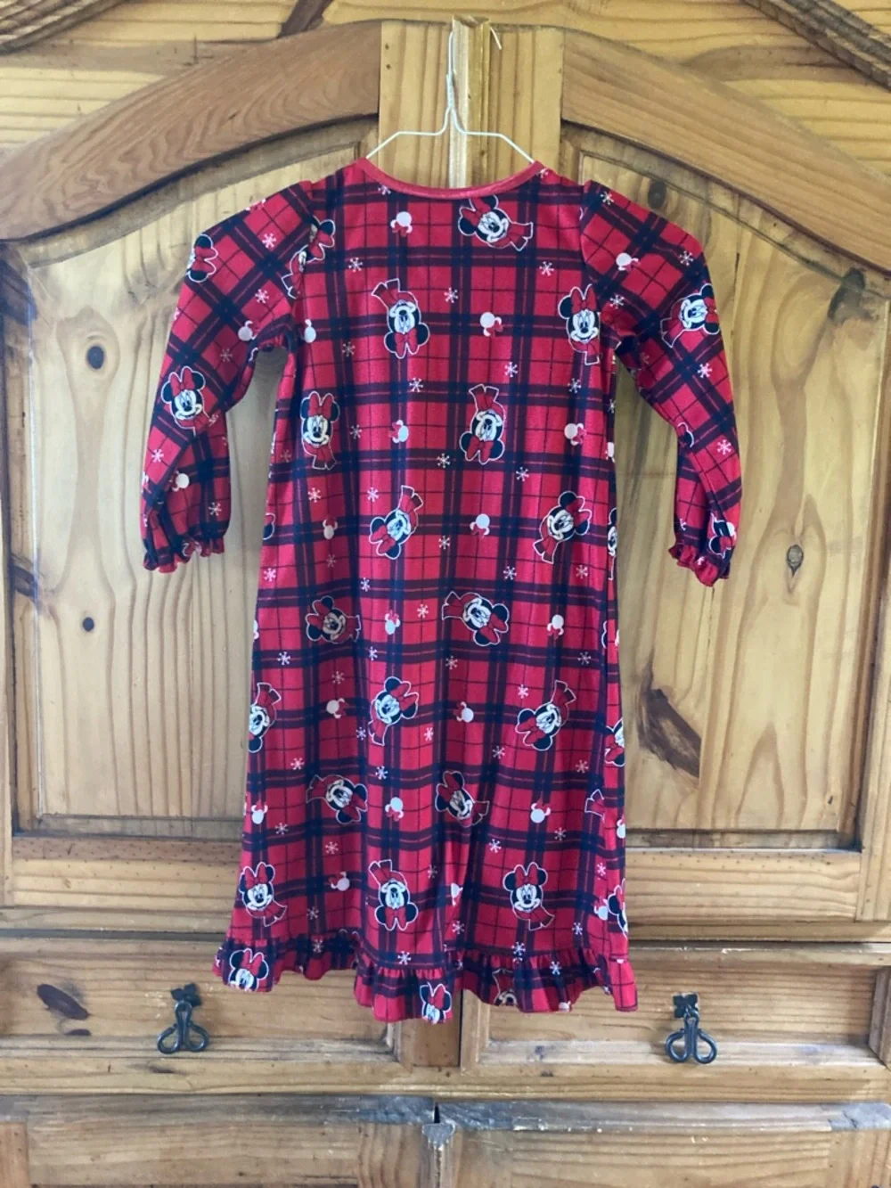 Girls Disney Minnie Mouse red black plaid long sleeve nightgown size 5T - Picture 4 of 6